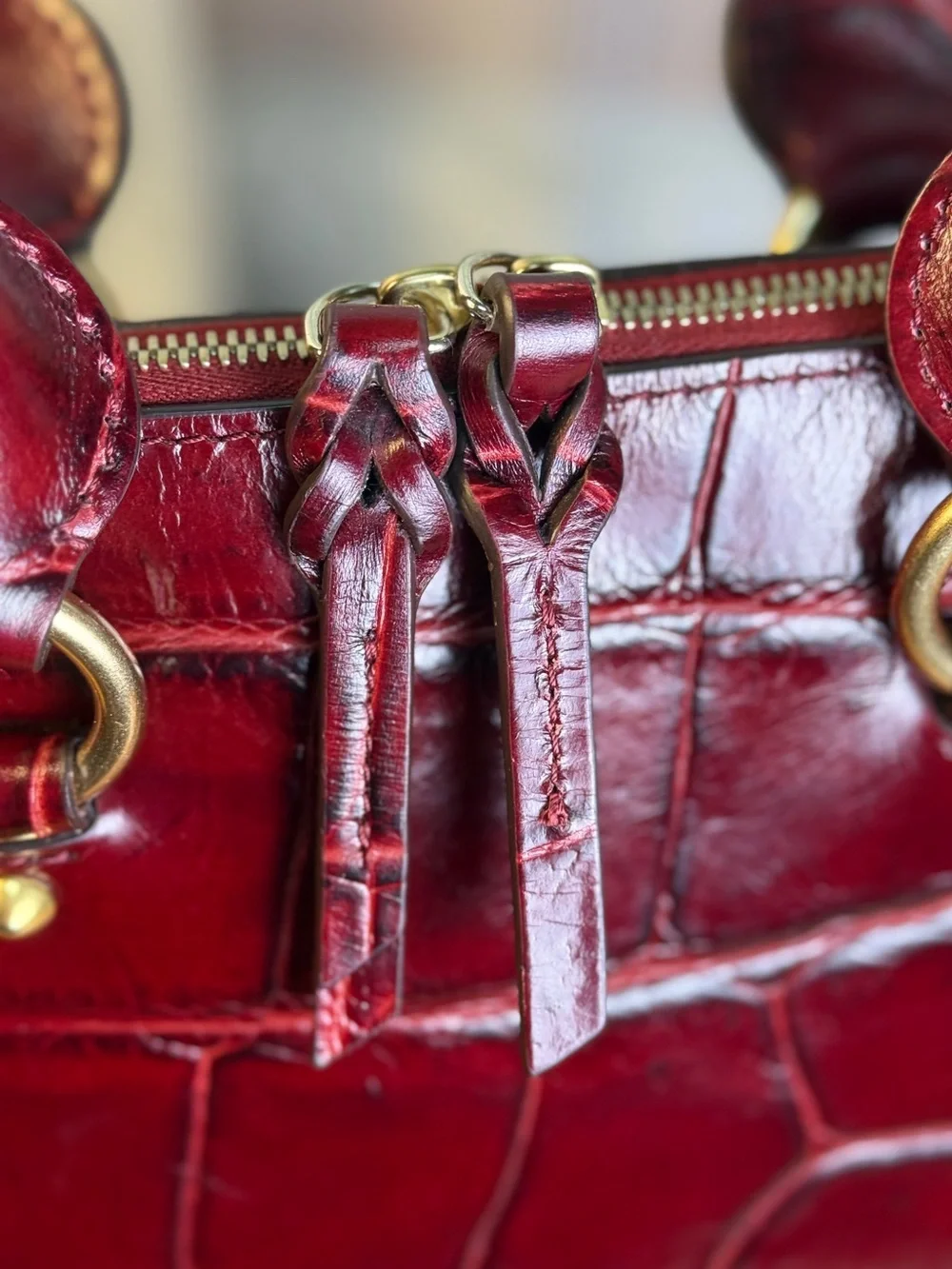 Dooney and Bourke Croco Fino Domed Satchel Bordeaux Burgundy Leather Bag